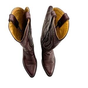 Star Boots Stitched Brown Leather Cowboy  Boots
